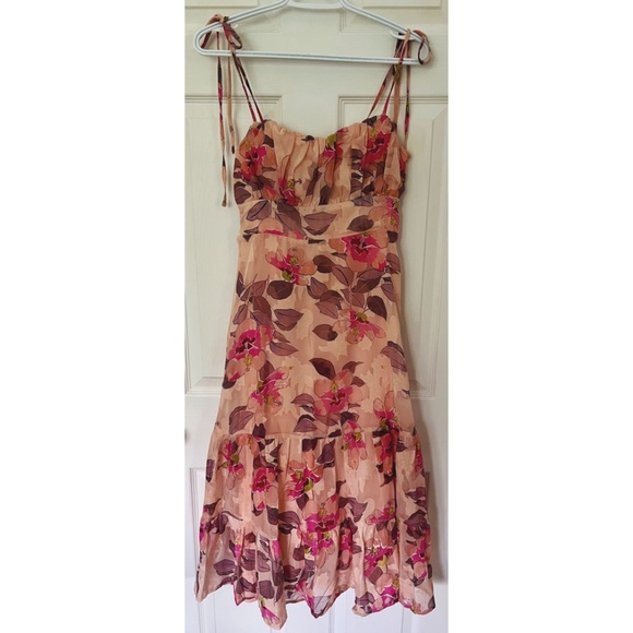 Lulus Tea Party Chic Pink Floral Tie-Strap Tiered Midi Dress - NWT Size M - Picture 5 of 6